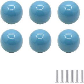 6 Pcs Ceramic Cabinet Knobs Pull, Drawer Knobs Round Cute Cupboard Knobs for Childrens Wardrobes Bedroom Furniture Door Handles Home Decorative HardwareGreen