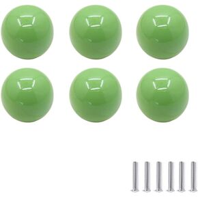 6 Pcs Ceramic Cabinet Knobs Pull, Drawer Knobs Round Cute Cupboard Knobs for Childrens Wardrobes Bedroom Furniture Door Handles Home Decorative HardwareGreen
