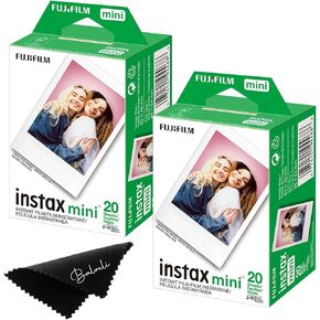 Fujifilm Instant Mini Film Two Instant Film Twin Packs - 40 EXP Total, ISO 800, Compatible to Mini Evo, Mini 12, Mini 11, Mini 40 Bundeld with Premium Balveli Microfiber Cloth
