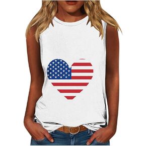 4th of July Tank Tops for Women Funny Plus Size USA Flag American Red White Blue Star Stripes Memorial T-Shirts