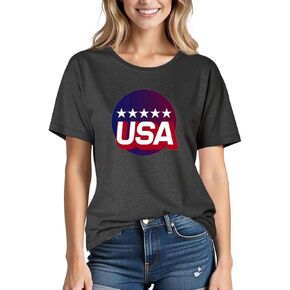 American Flag Cotton Shirts Women 4th of July Short Sleeve USA Flag Tee Red White Blue Star Stripes Tops Tees