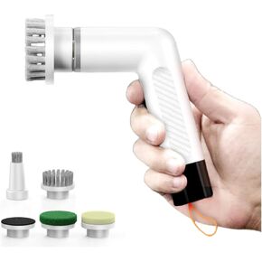 Cordless Detachable Portable Handheld Cleaning Brush Multiple Replaceable Heads for Bathroom，Kitchen and Windows (White)
