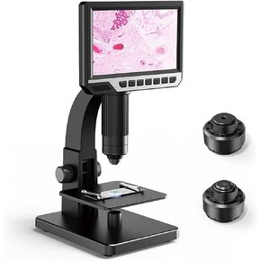2000X Digital Biological Microscope with Dual Lenses, 7" IPS Display, 11 LEDs, 1080P Video, for Kids and Adults, Compatible with Multiple Operating Systems
