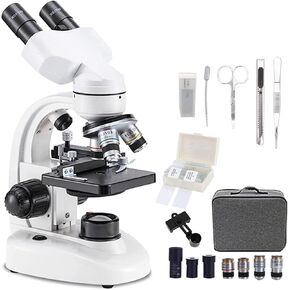 20000X Binocular Microscope for Adults, Coaxial Coarse & Fine Focus, LED Lighting, Phone Holder, Specimen Preparation Kit