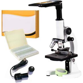 50X-1600X Magnification Compound Microscope, HD 1080P Video Camera, 8 Adjustable LED Lights, 8G TF Card for Kids and Adults