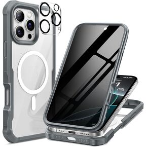 seacosmo for iPhone 16 Pro Max Case, Full Body Bumper with Built-in 9H Tempered Glass Privacy Screen Protector and Camera Lens Protector, Compatible with MagSafe, Shockproof Phone Cover, 6.9", Gray