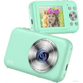 Green FHD 1080p Kids Camera Digital Camera ، نقطة 44 ميجابكسل واطلاق النار على الكاميرات الرقمية مع بطاقة SD 32 جيجابايت ، كاميرا صغيرة مضغوطة للأطفال الفتيات