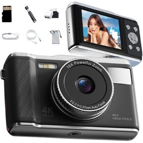 Digital Camera, 4K Vlogging Camera for YouTube Autofocus 50MP UHD Cameras for Photography with Anti-Shake, 16X Digital Zoom Point and Shoot Digital Camera with 32GB Card for Teens Adult Beginner-Black
