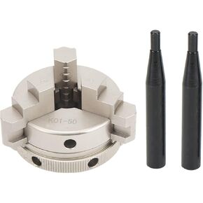 Lathe Chuck 50mm Threaded Mount | 3 Jaw Auto Aligning C45 Steel | Reversible Chuck for Metal/Wood/Plastic Processing | Kit with 2 Screw Rods