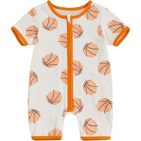 Newborn Infant Baby Boy Game Day Outfit Short Sleeve Basketball Jumpsuit One Piece Summer Zipper Romper Clothes
