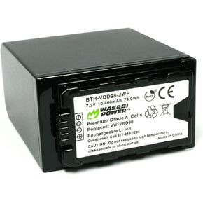 بطارية Wasabi Power 10400mAh لـ Panasonic VW-VBD98 و VW-VBD78 و AG-VBR89G و Panasonic AG-3DA1 و AG-AC8 و AG-DVX200 و AG-HPX250 و AG-HPX255 و AG-HVX201 و AJ-PCS060 و AJ-PX250 و HC-HC-HC-HC-HC-HC-HC-HC-HC-HC-HC. HDC-Z10000