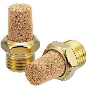 Brass Pneumatic Mufflers, 1/4" NPT Male Thread Hex Sintered Exhaust Muffler Silencer Air Fitting (Pack of 5, N2)