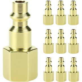 QWORK Air Hose Fittings, 10 Pack Brass 1/4 Inch NPT Female Air Hose Fittings - Compatible with M/D Type Couplers, Female Plugs