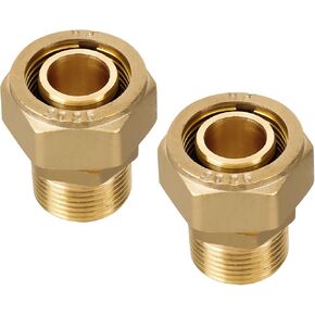 2pcs 3/4" Straight Air Pipe Fittings, Brass-Nickel Plated Compression Hose Connectors Adapter for Garage & Shop Compressed Rapid Air Line Piping Systems Compressor Kit
