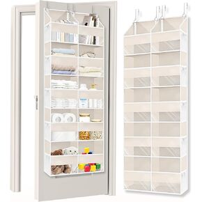 Over the Door Organizer 5 Tiers,Extra Large Behind Door Storage of 10 Compartments,80 lbs Weight Capacity Over the Door Storage, Door Hanging Organizer for Closet, Diaper Organizer, Toy Storage, Beige