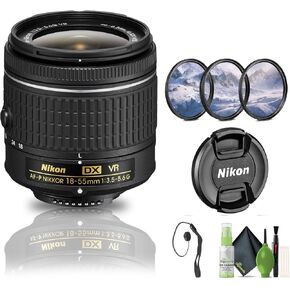 Nikon AF-P DX Nikkor 18-55mm f/3.5-5.6g VR Lens | تكبير متعدد الاستخدامات لكاميرات DX DSLR + مجموعة مرشح + كاب Keeper + KINING KIT (متجدد)