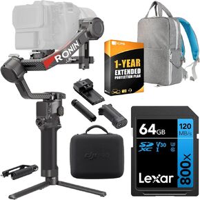 DJI RS 4 Pro, 3-Axis Gimbal Stabilizer for DSLR and Mirrorless Cameras Canon/Sony/Panasonic/Nikon/Fujifilm Bundle with 64GB Memory Card, Deco Gear Camera Backpack and 1 YR CPS Enhanced Protection Pack