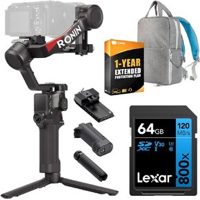 DJI RS 4, 3-Axis Gimbal Stabilizer for DSLR and Mirrorless Cameras Canon/Sony/Panasonic/Nikon/Fujifilm Bundle with 64GB Memory Card, Deco Gear Camera Backpack and 1 YR CPS Enhanced Protection Pack
