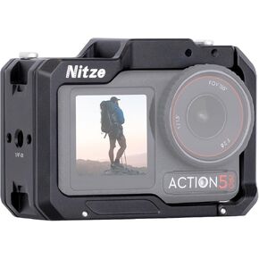 Nitze Action 5 Pro Cage for DJI Osmo Action 5 Pro/Action 4 / Action 3, with Built-in Cold Shoe and Magnetic Quick Release Interface, Supports Vertical & Horizontal Shooting - T-D03A