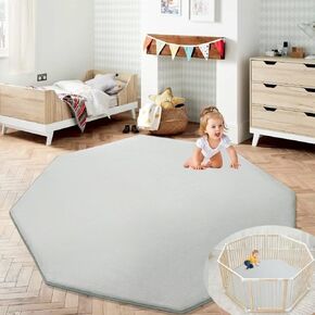 HOMBYS Memory Foam Baby Play Mat Extra Thick for Playpen, 61x61 Portable Octagon Playpen Mat for Kids, Toddler Crawling & Play, Super Soft Velvet with Non-slip Backing Baby Playpen Mat, Light Grey