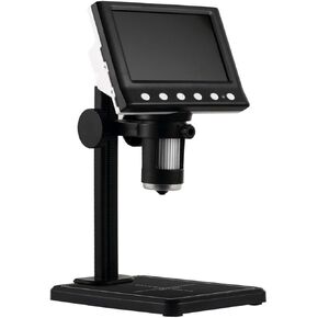 Digital LCD Microscope with Adjustable Stand, 5-inch Display Screen, Black
