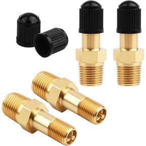 4 Set Gold 1/8 Schrader Valve, Metal 1/8 Tank Valve, Brass Pipe with Air Compressor Tank with Sealing Caps/Anti-Corrosion Brass Schrader Valve for Air Chuck/Inlet Valve, air tank drain valve