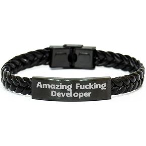 Amazing F-king Developer Valentine's Unique Gift for Developer Men Friends Coworkers Family Interlaced Leather Bracelet, Inspirational Quote, Versatile Style, Durable