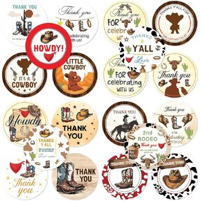 Pack 90 PCS Cowboy Baby Shower Stickers for Party Favors شكرًا لك على ملصقات عيد ميلاد اللوازم المضحكة اللطيفة اللطيفة اللطيفة الجولة