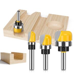 3Pcs 1/4-Inch Shank Bowl & Tray Template Router Bit Set, Carbide Juice Groove Round Nose Router Bit with Bearing, Ideal for Making Wood Bowls, Trays, Boxes, Board Troughs