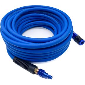 Hybrid Air Hose 1/4-Inch x 25FT, Air Compressor Hose 300 PSI Heavy Duty, Lightweight, All-Weather Flexibility with Band Aluminum Colored Universal Coupler and Plug,with BendRestrictors,Dark Blue