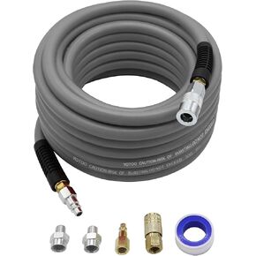 YOTOO Hybrid Air Hose 1/2-Inch I.D. by 50-Feet Long 3/8 inch MNPT Solid Brass Fittings 300 PSI Heavy Duty, Lightweight, Kink Resistant with 3/8" and 1/4" Industrial Quick Coupler Connectors, Gray