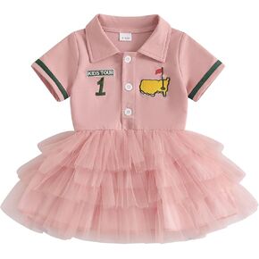 Toddler Baby Girl Golf Outfit Hole in One Birthday Clothing Short Sleeve Polo Shirt Tulle Tutu Dress Party Dress 6M-4T