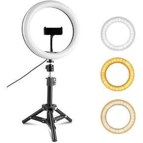 Dimmable LED Light 26cm Makeup Lamp with Phone Holder Tripod for Selfie Camera Shoot
