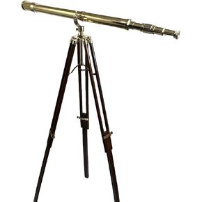 Celestial Captain 1-Meter Brass Telescope with 15X Magnification & 52mm Lens – Mounted on Artisan Wooden Tripod with Polished Brass Fittings