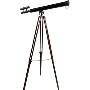 Admiral’s Legacy 32" Antique Copper & Leather Double Barrel Telescope – 10X Magnification with 44mm Lens on Handcrafted Wooden Tripod with Brass Fittings
