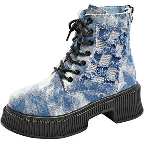 Women's Goth Platform Ankle Boots Buckles Chunky Block Wedge Side Zipper Heels Round Toe Punk Motorcycle Comfy Short Gothic Booties High Heel Lace Up Studded Stacked