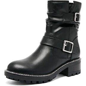 Women's Ankle Boots Slouchy Flat Ladies Booties Low Chunky Heeled Riding Combat Boot Comfortable Casual Round Toe Short Boots for Women.