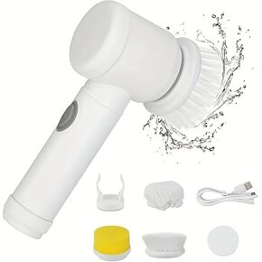 Electric Spin Scrubber, USB Rechargeable Power Cleaning Brush, Handheld Rotary Brush with Multiple Attachments, White