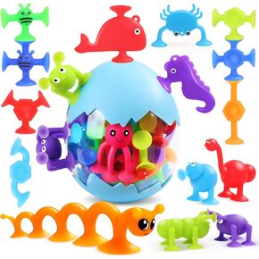 30 PCS Suction Cup Toys, Baby Bath Tub Toy with Eggshell, Silicone Shower Toys for Age 4-8, Mold Free Sensory Toys for 3 4 5 6 7 Year Old Kids Toddlers Boys Girls Gifts Christmas Stuffers