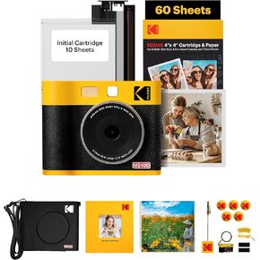 Kodak Mini Shot 4 Era 4Pass 2-in-1 Camera وطابعة الصور (4x4) (أصفر ، كاميرا + 70 ورقة + ملحقات الهدايا)