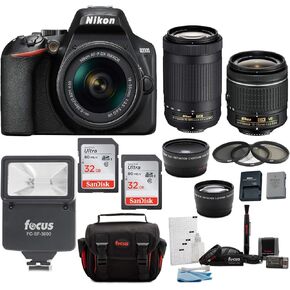 كاميرا Nikon D3500 DSLR مع عدسات تكبير AF-P 18-55 مم و 70-300 مم مع إجمالي بطاقة 64 جيجابايت (2 × 32) وحزمة الملحقات