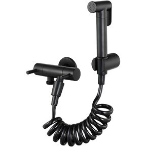 Black HandheldToilet Sprayer Dual Handle BathroomSprayer Set Wall Mounted Baby Cloth Diaper Sprayer with Spring Hose