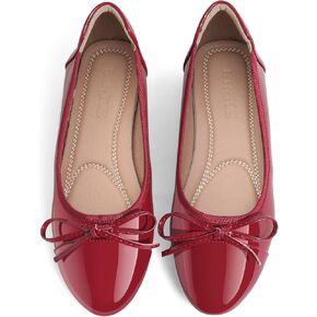 Women's Flat Shoes Comfortable Leather Round Toe Ballet Shoes Bow Slip on Dress Shoes for Women Flats