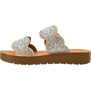 Corkys Footwear Womens Cheers Beaches Sandal - Featuring Two Straps With Scallop Detailing, A Comfortable Insole For All Day Wear, and A Chic But Subtle Lift