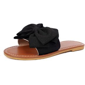 Women's Bow Knot Flat Sandals Open Toe Slides Summer Shoes Cute Slipper Single Band Dressy Flats