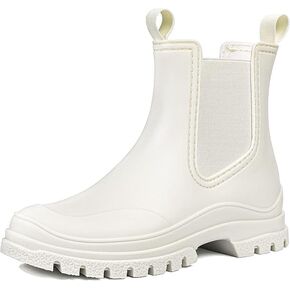 DKSUKO Women's Short Rain Boots Rubber Waterproof Garden Boots Elastic Slip On Ankle Chelsea Boot Fashion Insulated Rain Shoe for Outdoor Work Thick Sole