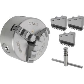 CME 4" 3-Jaw Self-Centering (Scroll) Lathe Chuck, Plain (Flat) Back, Includes Inner and Outer Jaws