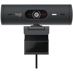 Logitech Brio 505 Full HD Webcam مع تصحيح الضوء التلقائي ، والتقطيع التلقائي ، ووضع العرض ، وميكروفونات تقليل الضوضاء المزدوج ، ومصراع الخصوصية - يعمل مع فرق Microsoft ، و Google Meet ، Zoom - Gray - Gray