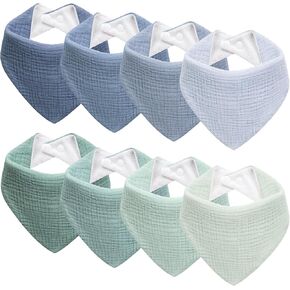Maslin Baby Bibs 8-Pack Baby Bandana Bibs for Baby Girls Boys Infant Judborn Choodler Rockling and Leading (Blue & Green)