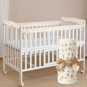 4-Pcs Soft Crib Rail Covers for Teething, Anti-Collision Strips with Corner Guards, Protect Baby Teeth & Save Crib Rails, Suitable for Life Size Cribs (Little Flower)